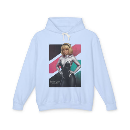 Spider-Gwen Hoodie | Marvel Comics Hoodie | Anime Spider Heroine Pullover - light blue pullover with anime Spider-Gwen illustration
