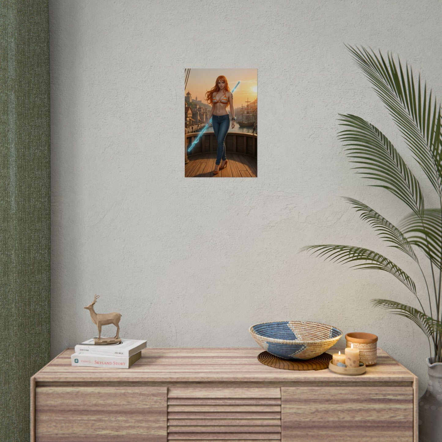 Nami Poster, One Piece Art Print, Iconic Navigator Anime Character - framed wall art of confident navigator in modern room