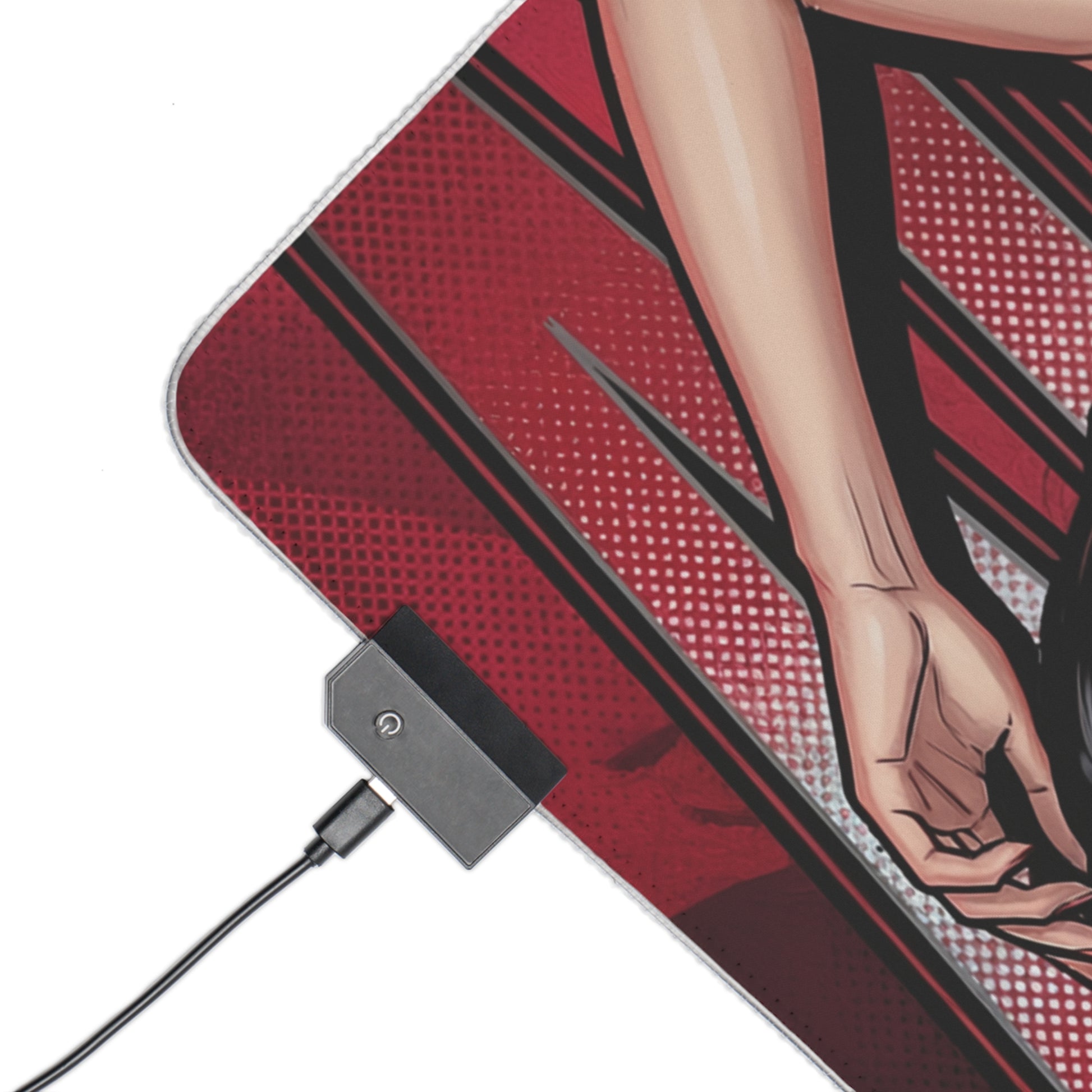 Ada Wong RGB Desk Mat, Resident Evil Gaming Mouse Pad, LED Desk Mat for Gamer Setup - close-up red artwork, RGB LED controller, cloth surface