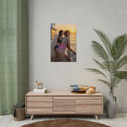 Tifa and Aerith Poster, Final Fantasy Art Print – Iconic RPG Heroines on wall above console in modern living room