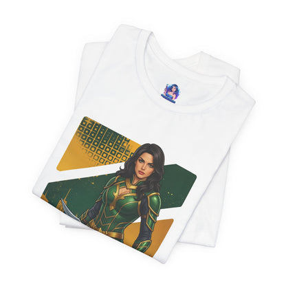 Talia al Ghul T-Shirt | DC Comics Anime Tee for Gamers & Comic Fans white Bella Canvas tee folded with anime-style Talia illustration