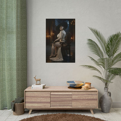 Lady Dimitrescu Poster Resident Evil Wall Art Print Gothic Room Decor - elegant vampire in candlelit castle seated portrait