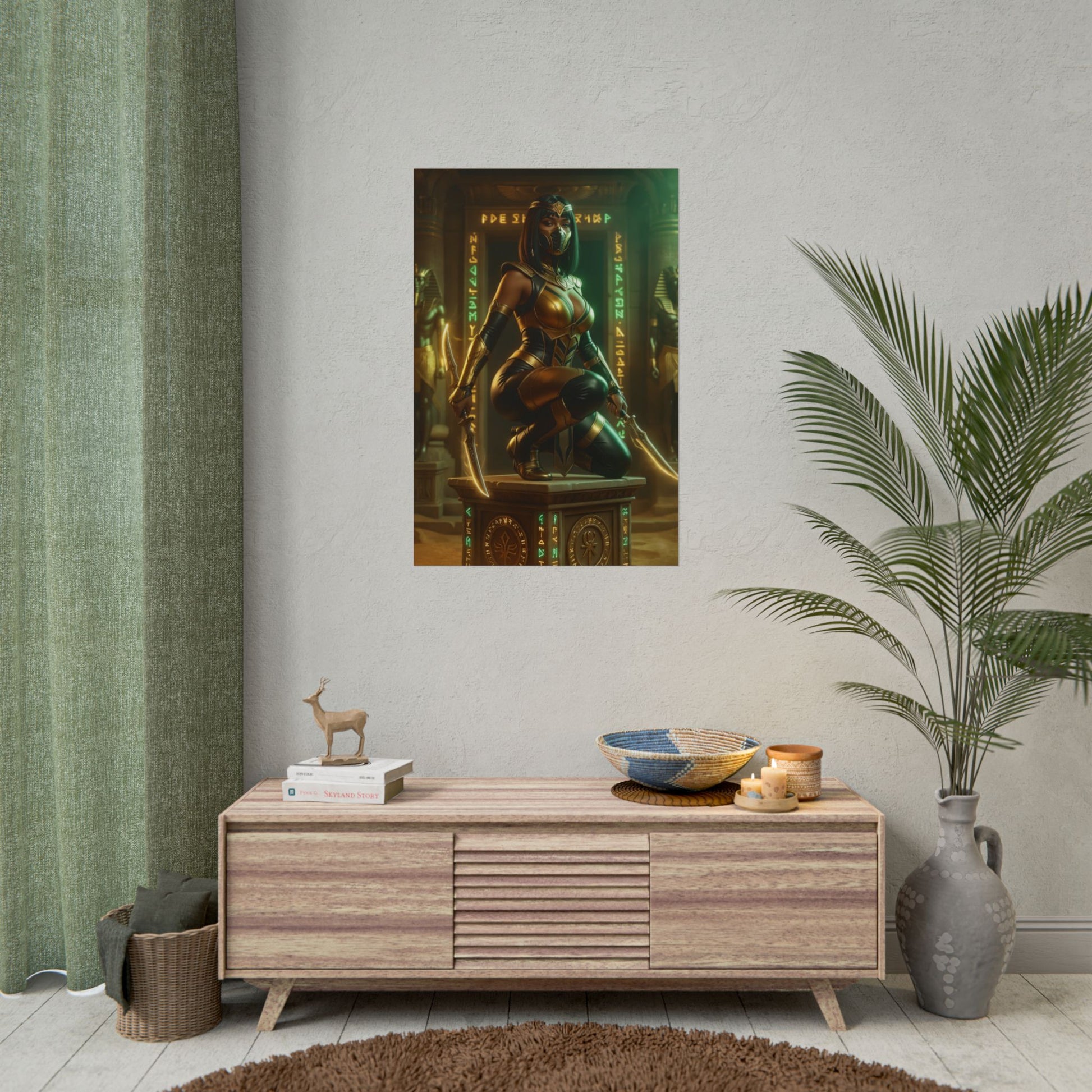 Nadya Mortal Kombat Poster – Dark Fantasy Heroine Wall Art for Gamer Decor, premium semi-gloss poster shown in modern gamer room