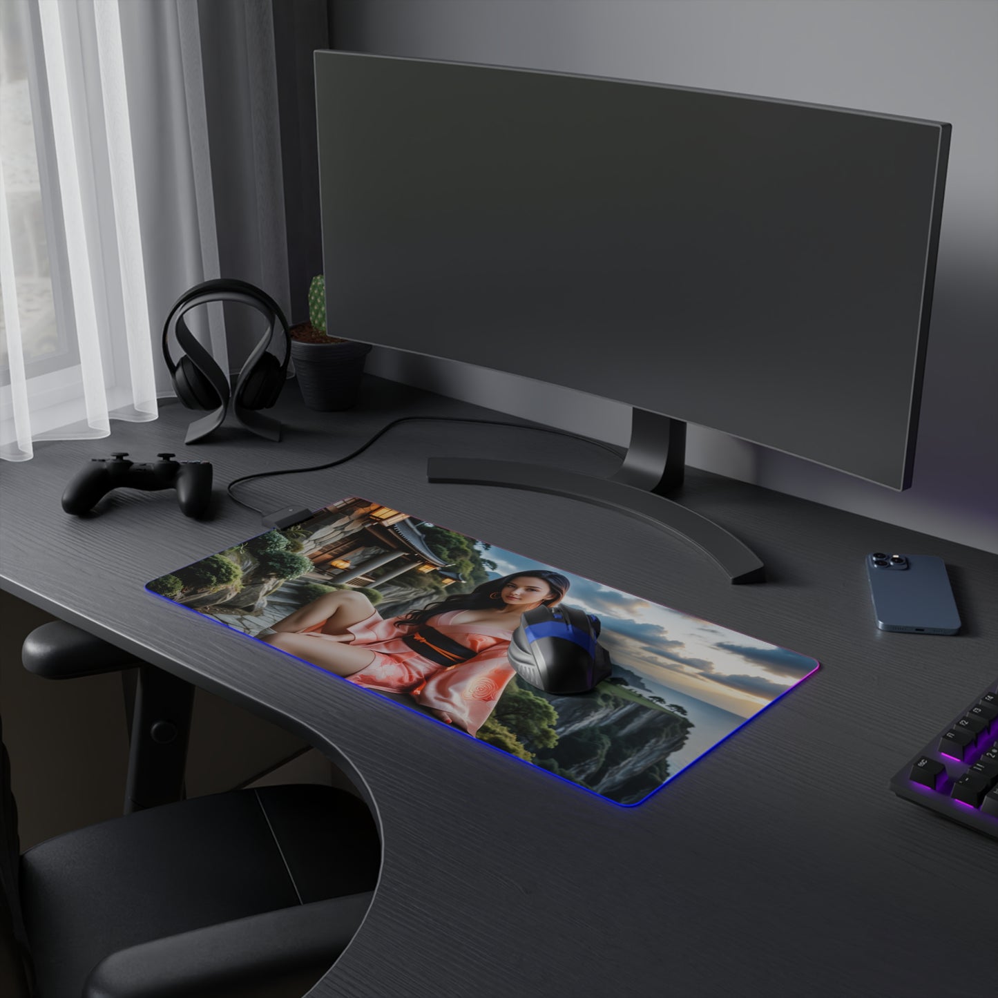 Nezuko Kamado Schreibtischunterlage – LED RGB Pad, süßes Waifu Anime Mädchen Gaming Setup