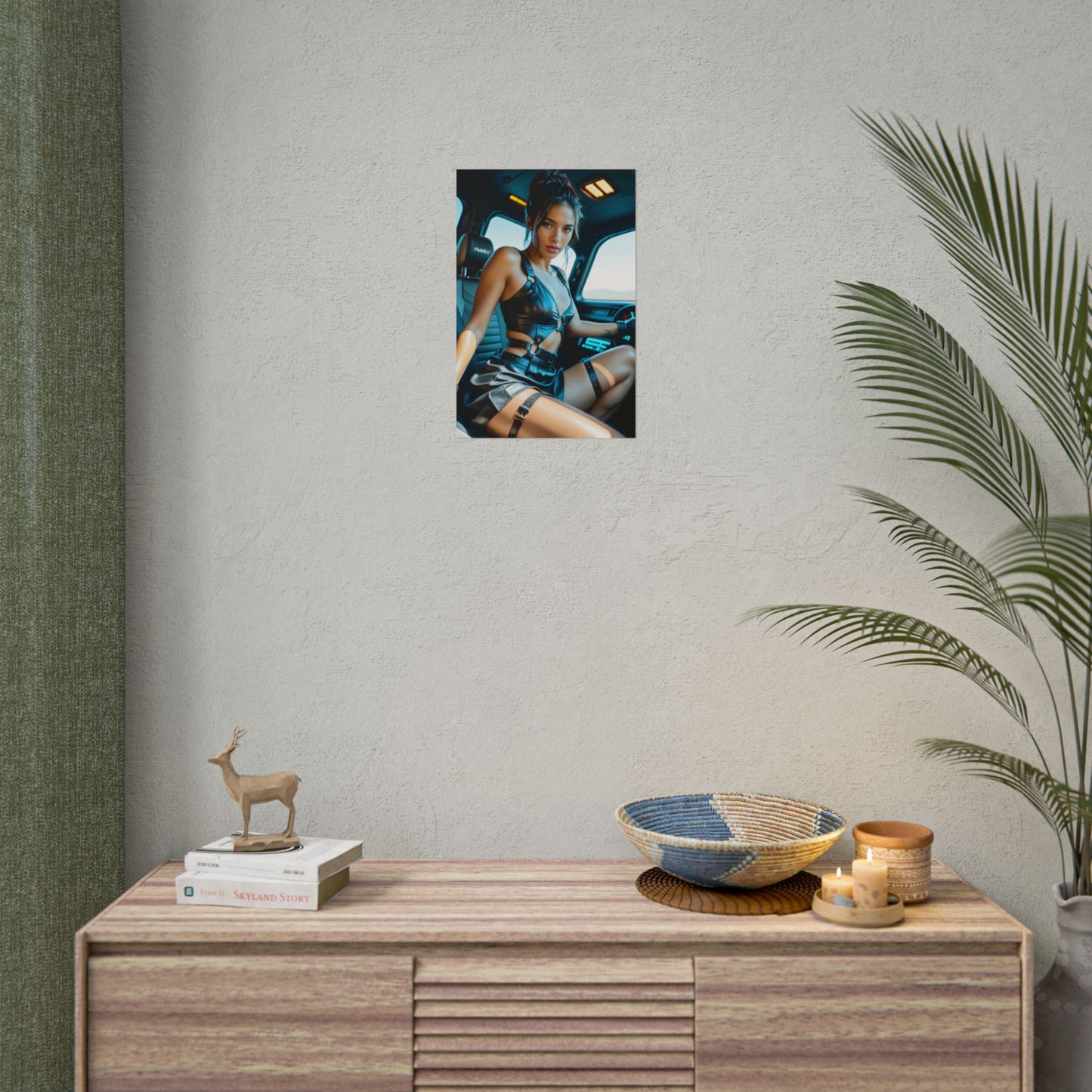 Panam Palmer Art Print – Iconic Cyberpunk Heroine Poster for Gamer Setup on neutral wall in modern gamer room