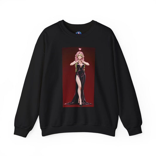 Mitsuri Kanroji Sweatshirt, Demon Slayer Crewneck, Cozy Anime Streetwear for Fans - black crewneck with Mitsuri illustration