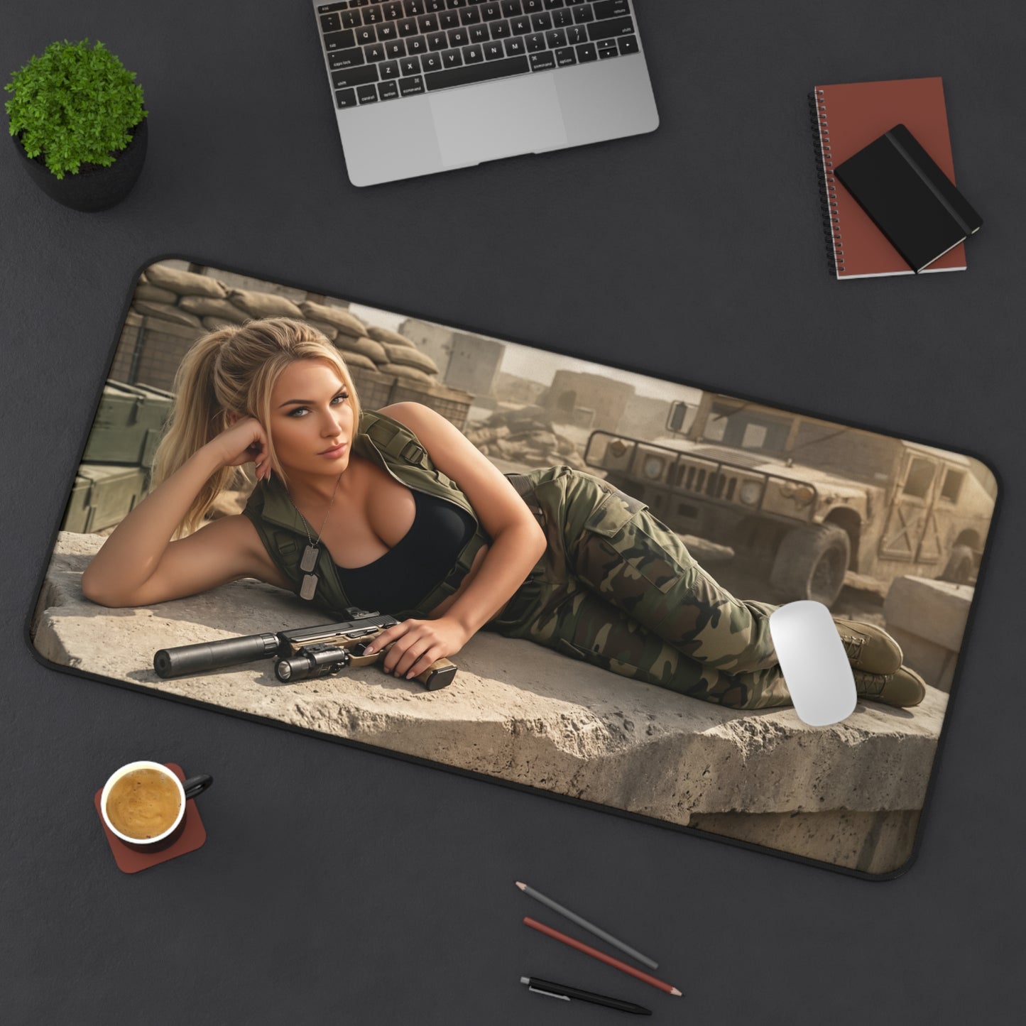 Sonya Blade Gaming Mouse Pad, Mortal Kombat Desk Mat, Special Forces Fighter Setup – reclining Sonya Blade artwork on premium gaming desk mat