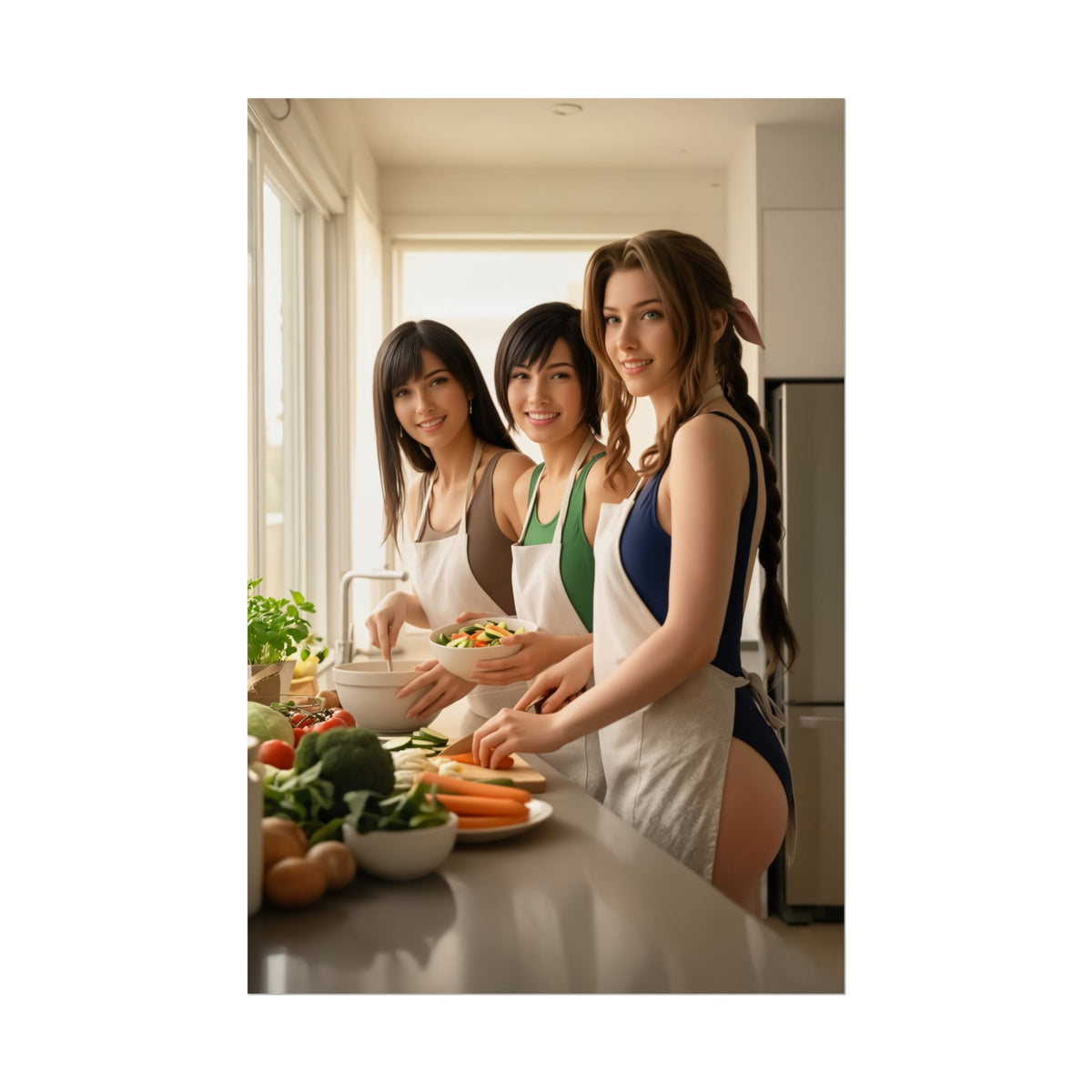 Tifa Aerith Yuffie Poster, Final Fantasy VII Art Print, Iconic RPG Trio  trio cooking scene poster for gaming room wall dcor