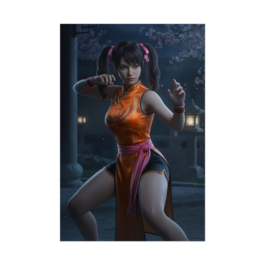 Ling Xiaoyu Poster, Tekken Art Print – Iconic Fighting Game Heroine vibrant ultra-high resolution art print of spirited martial arts character in orange dress