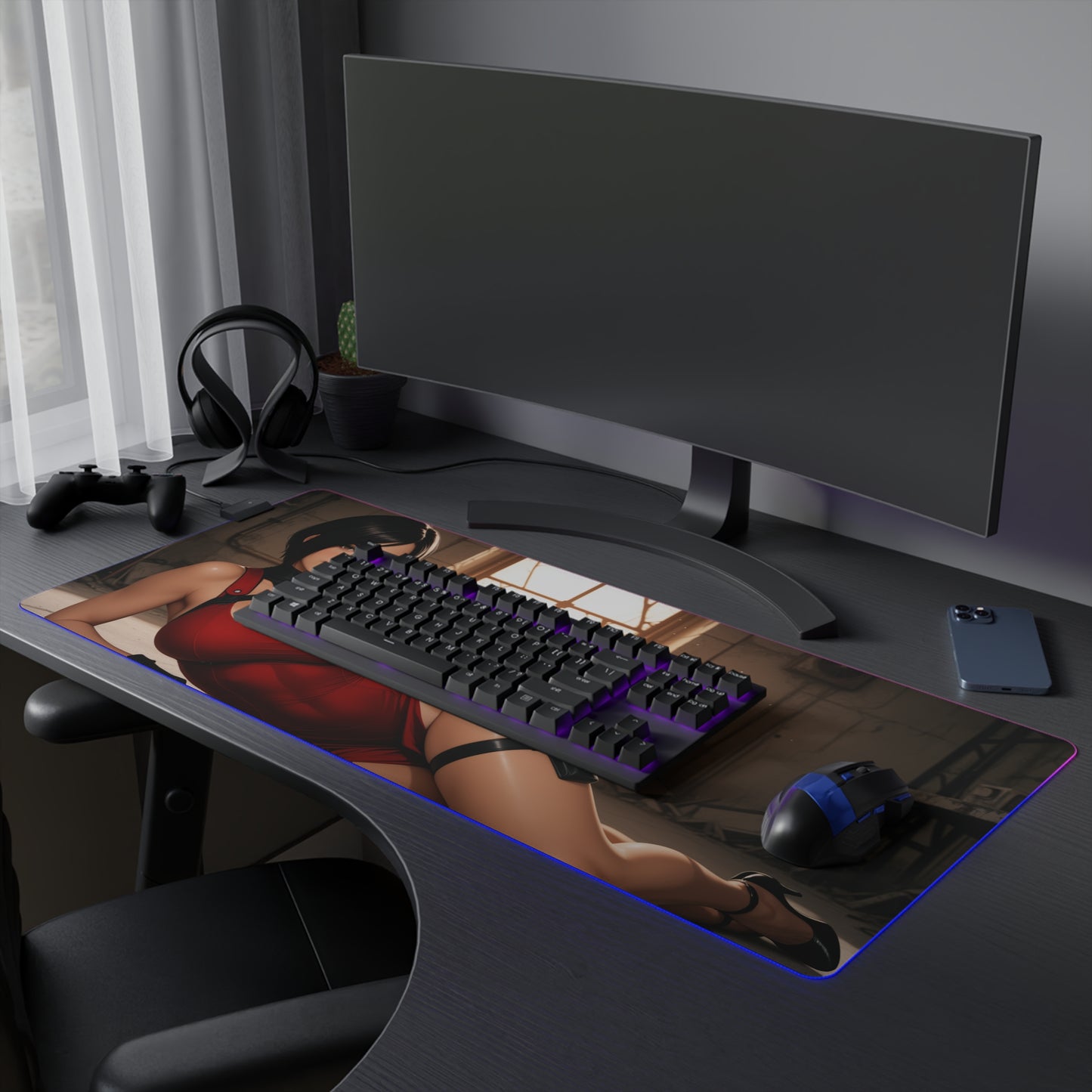 Килимок для столу Ada Wong – світлодіодний RGB-підкладка, ігрова конфігурація з аніме-дівчиною Spy Waifu