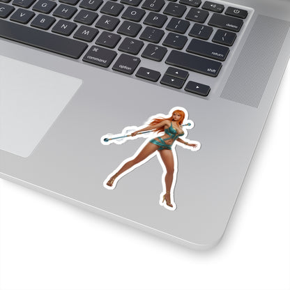 Nami One Piece Sticker – Anime Character Vinyl Sticker for Laptops & Indoor Decor on silver laptop showing glossy durable vinyl, crisp detail, bubble-free application