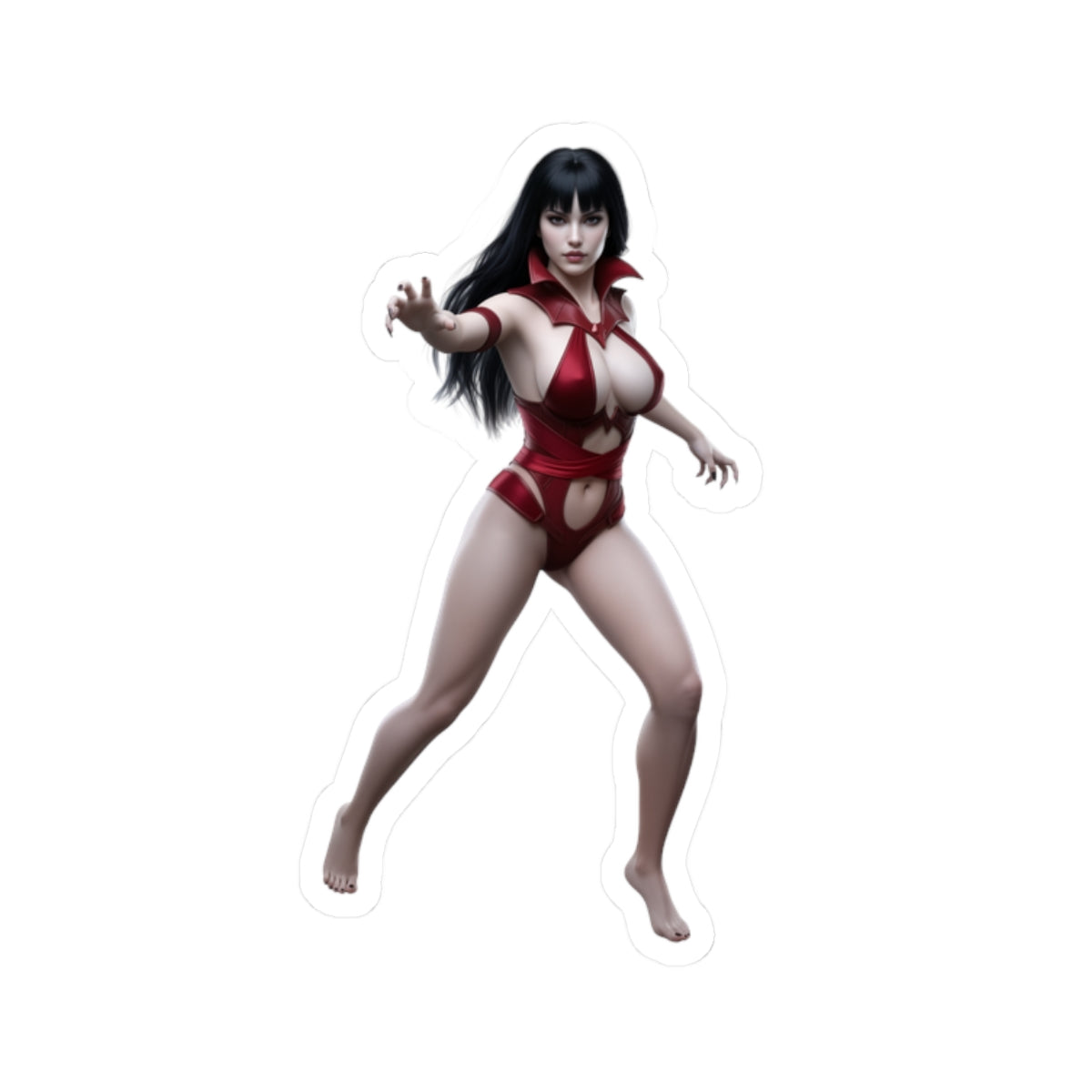 Vampirella Sticker – Gothic Comic Vinyl Sticker for Laptops & Indoor Decor, glossy durable vinyl laptop decal showing Vampirella character in red outfit