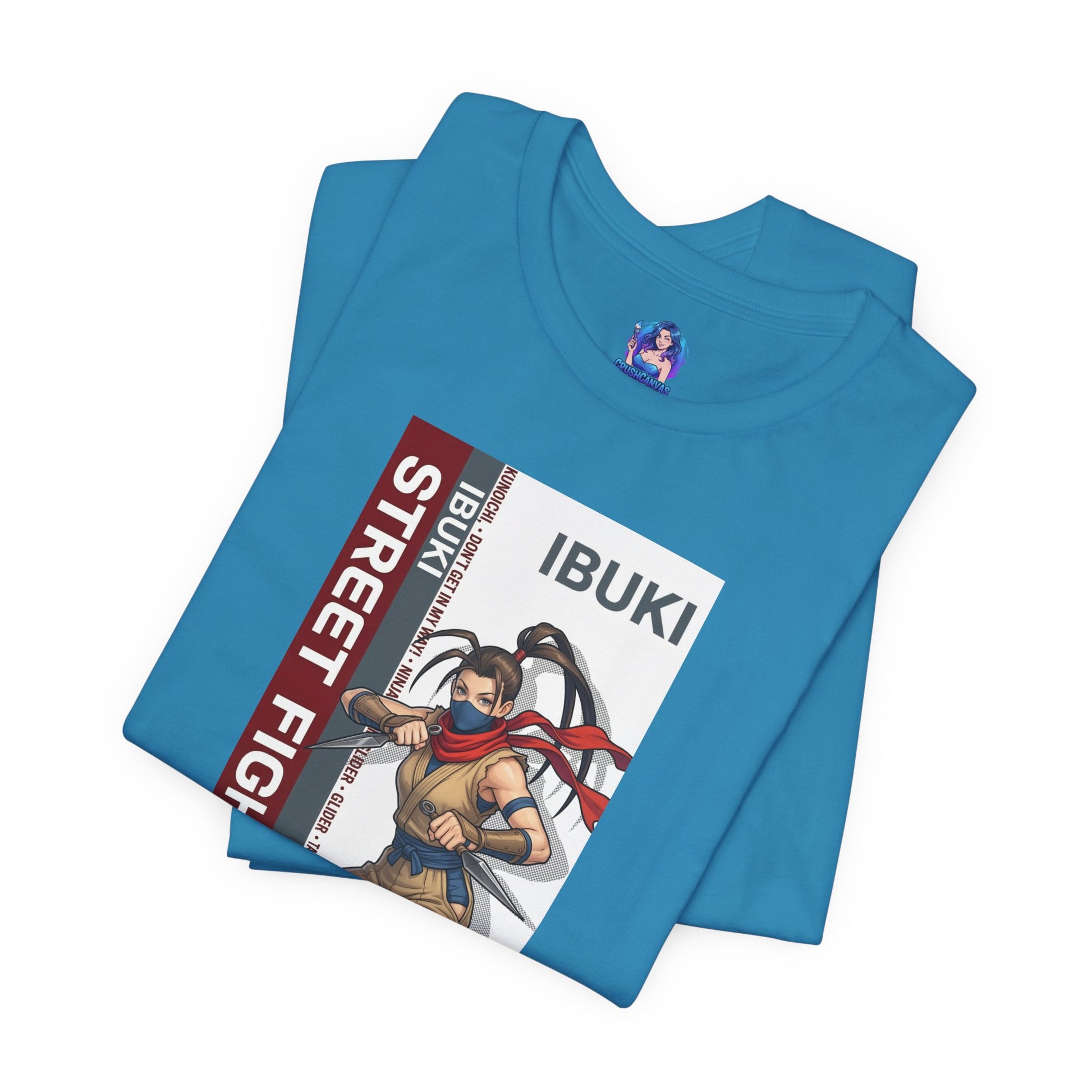 Ibuki T-Shirt | Street Fighter Anime Tee for Gamers & Fighting Game Fans — blue Bella Canvas tee with dynamic Ibuki ninja art