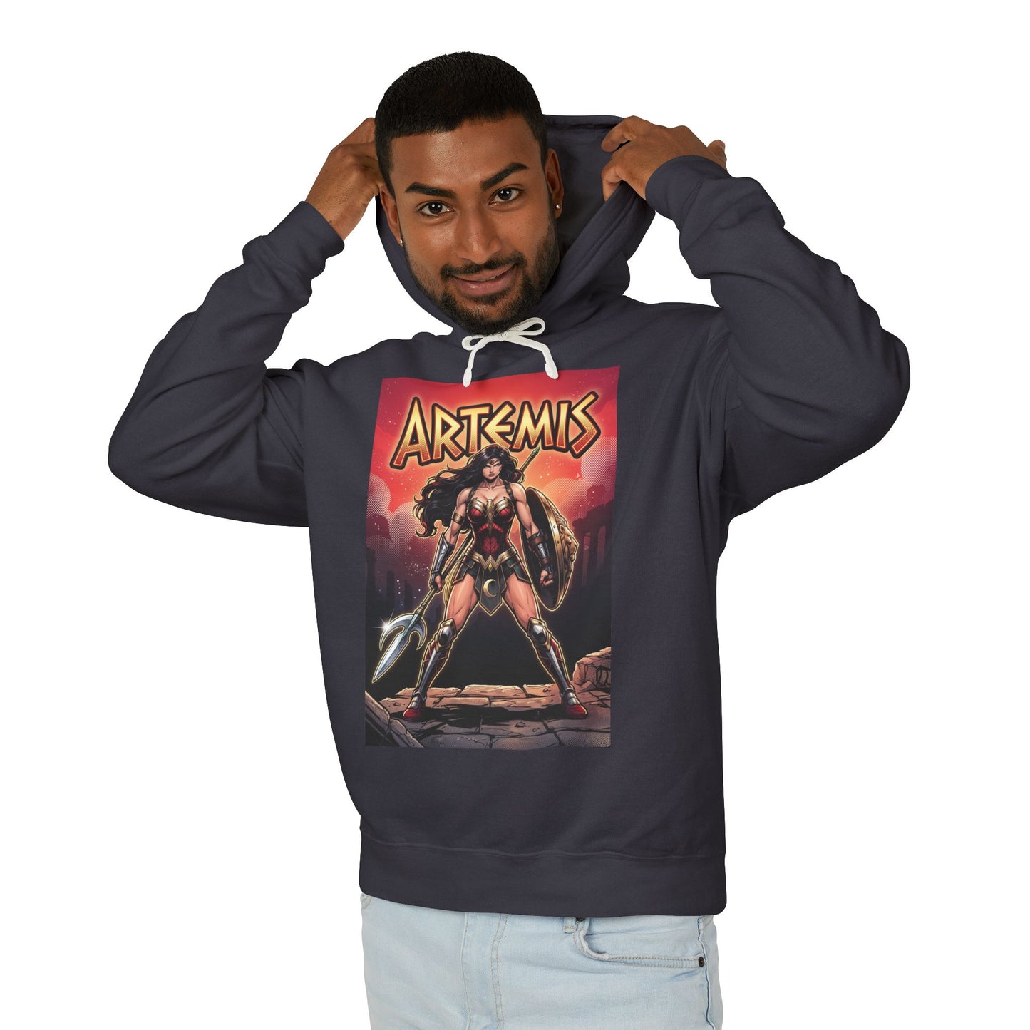 Artemis Hoodie | DC Superhero Hoodie | Amazon Battle Queen Pullover - men’s black graphic pullover featuring Artemis comic art
