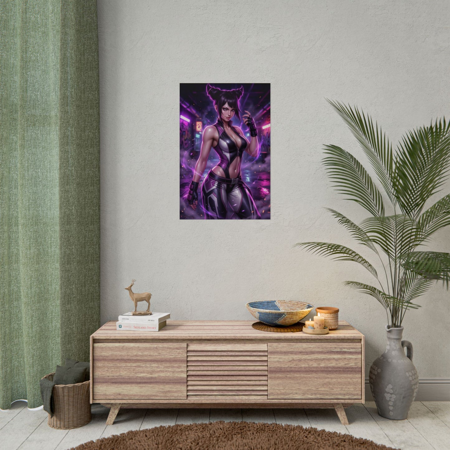 Juri Han Street Fighter Poster Anime Fighter Woman Wall Art Purple Hair Girl Print Fighting Game Character Gaming Room Decor Gift