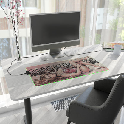 Aerith Gainsborough RGB Desk Mat, Final Fantasy Gaming Mouse Pad, LED Desk Mat on modern white desk with PC, RGB glow and character artwork