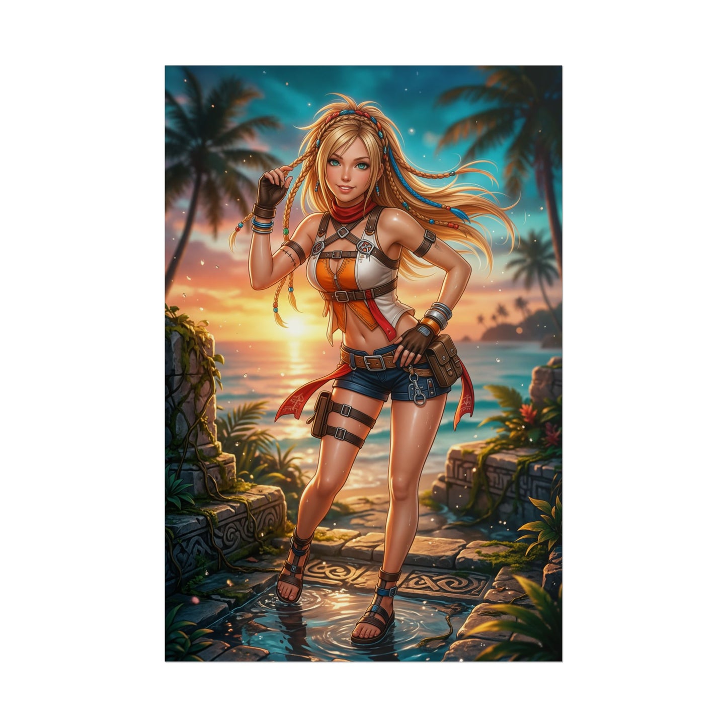 Rikku Final Fantasy X Poster Anime RPG Wall Art Blonde Girl Print Fantasy Woman Decor Gaming Room Gift