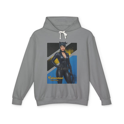 Catwoman Hoodie | DC Comics Hoodie | Anime Gotham Anti-Heroine Pullover - gray pullover with anime-style Catwoman illustration