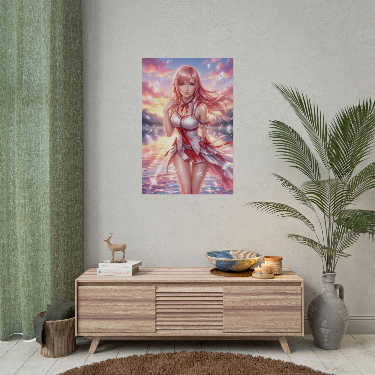 Serah Farron Final Fantasy XIII Poster Anime RPG Wandkunst Fantasy Frau Druck Pinke Haare Mädchen Gaming Zimmer Deko Geschenk