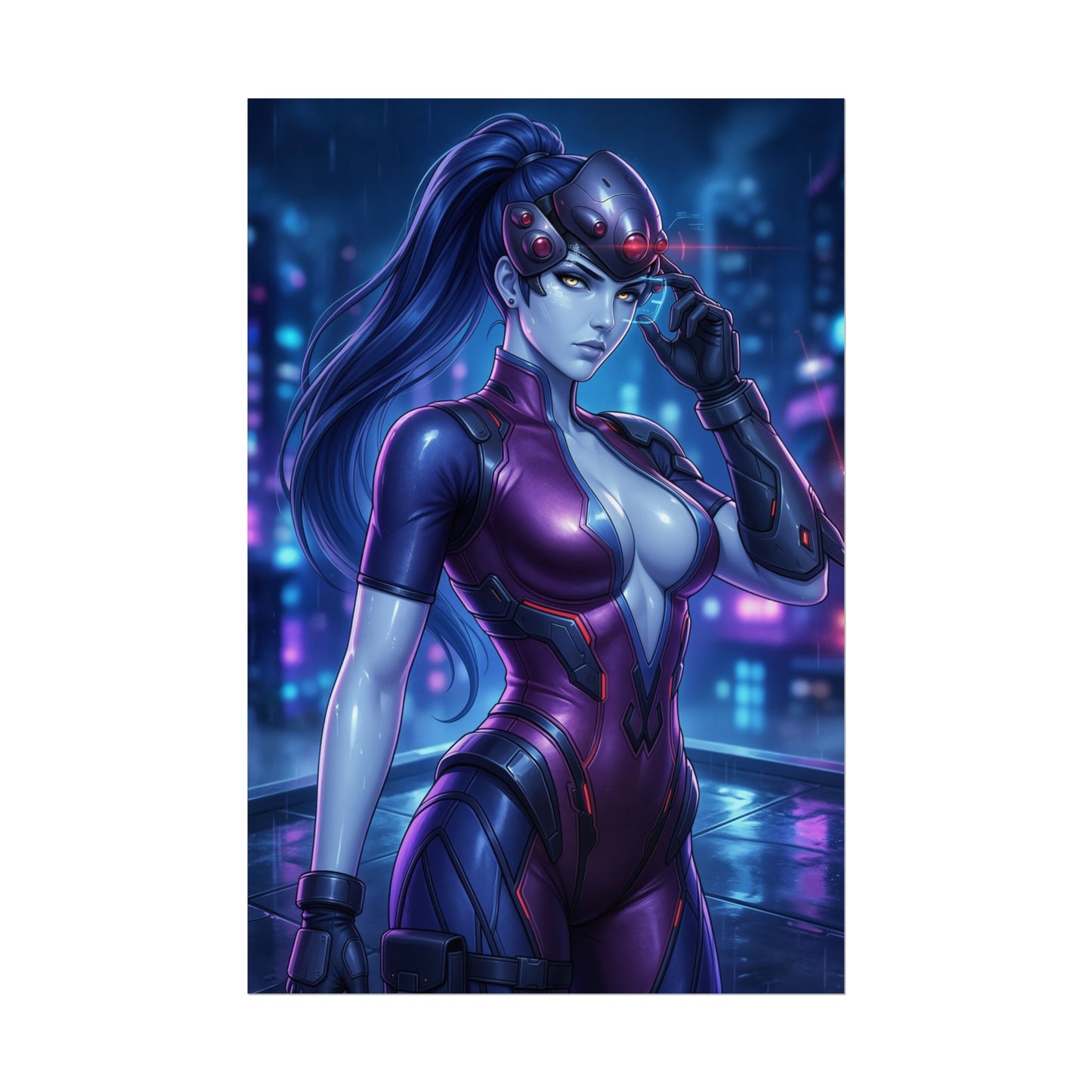 Widowmaker Poster Overwatch Wandkunst Scharfschützin Frau Druck Blaue Haut Mädchen Deko Futuristische Gamer Zimmer Kunstwerk Geschenk