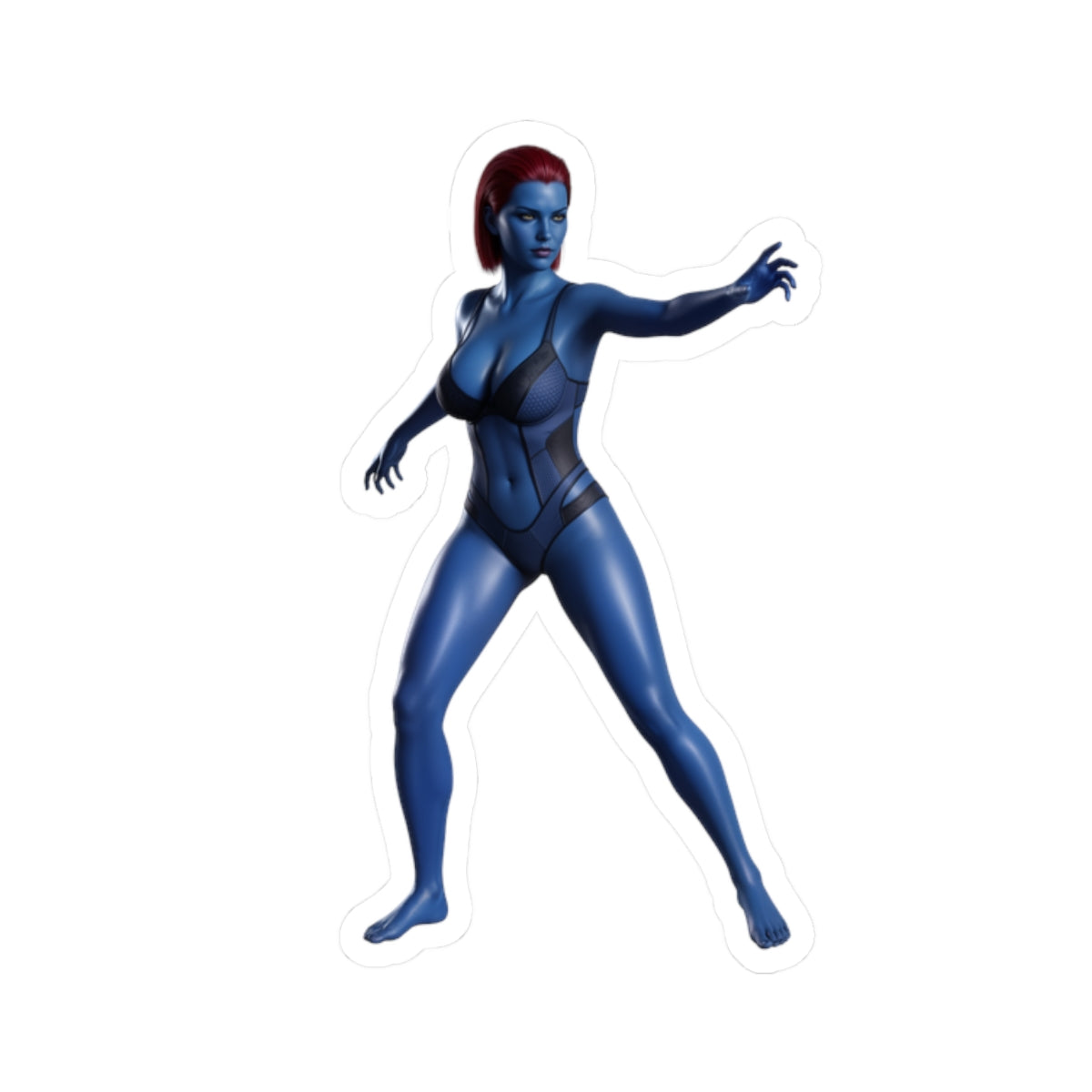 Mystique Sticker – Comic Character Vinyl Sticker for Laptops & Indoor Decor showing blue comic-style character vinyl sticker with glossy finish for laptops and indoor decor