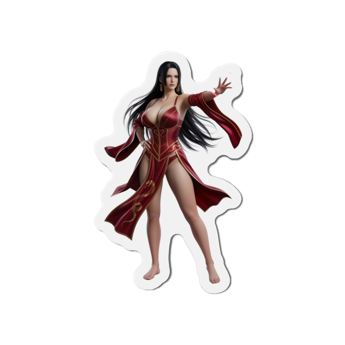 Boa Hancock Magnet – One Piece Anime Heroine Fridge Magnet, Pirate Decor, die-cut vinyl magnet showing Boa Hancock in red outfit