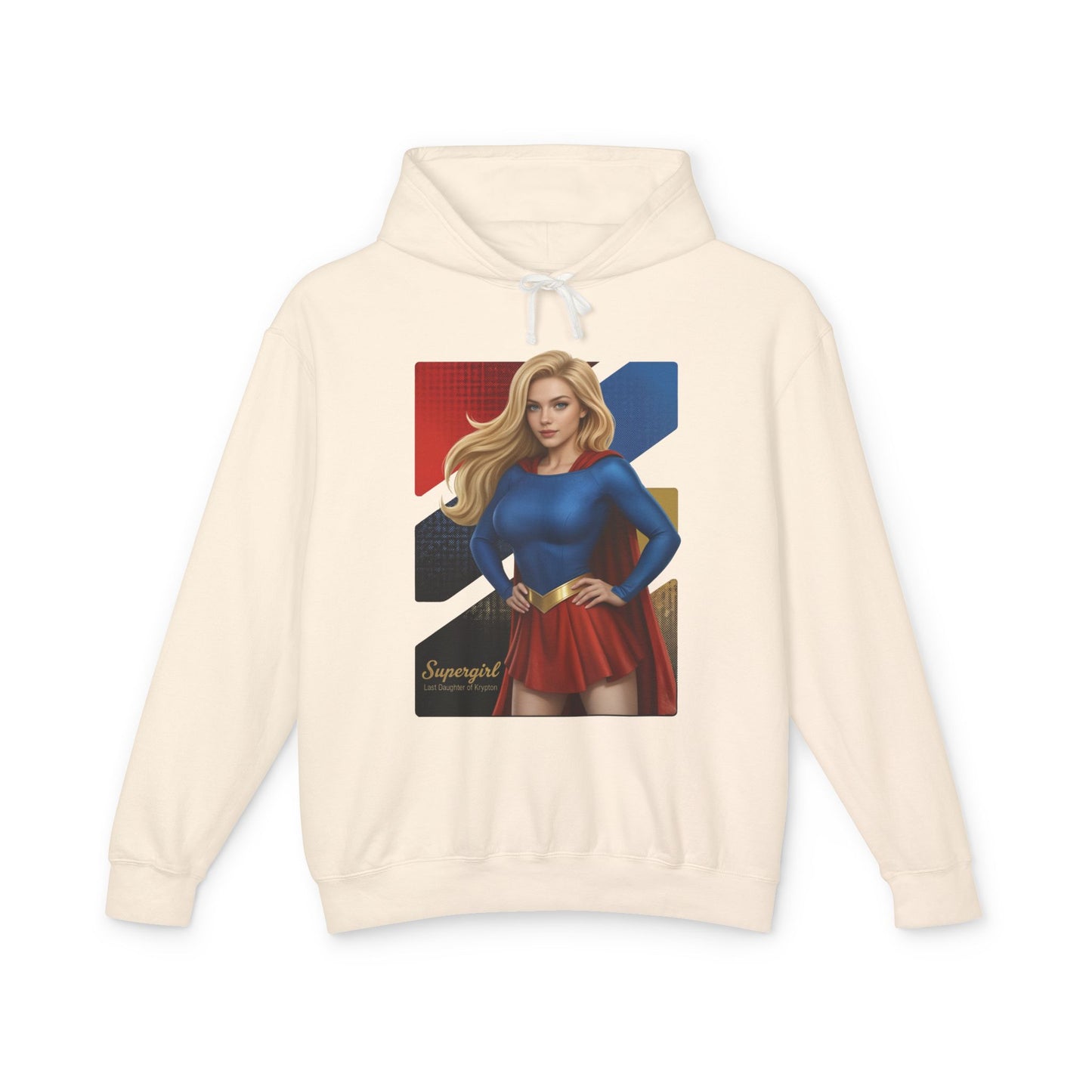 Supergirl Hoodie | DC Comics Hoodie | Anime Superheroine Pullover cream pullover with bold anime-style Supergirl illustration, modern streetwear design