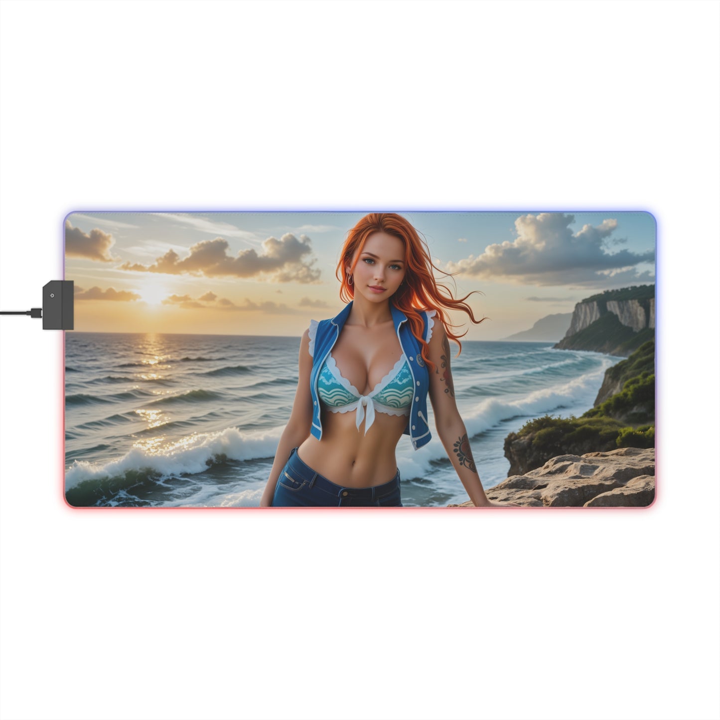 Килимок для столу Nami – світлодіодний RGB-підсвітлювальний килимок, ігровий комплект із зображенням дівчини з аніме Waifu