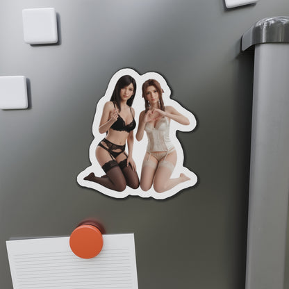 Tifa Aerith Magnet – Final Fantasy VII Anime Duo Fridge Magnet premium die-cut vinyl magnet featuring Tifa and Aerith in anime-style artwork