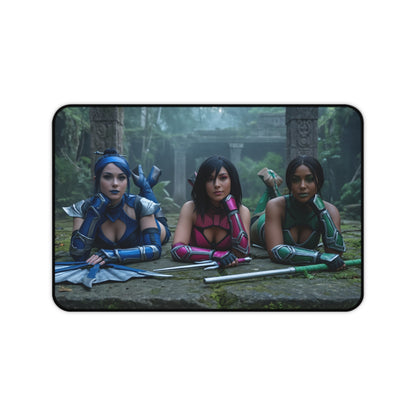Kitana Jade Mileena Gaming Mouse Pad, Mortal Kombat Desk Mat, Edenian Fighters Setup - trio of Edenian fighters artwork on premium desk mat