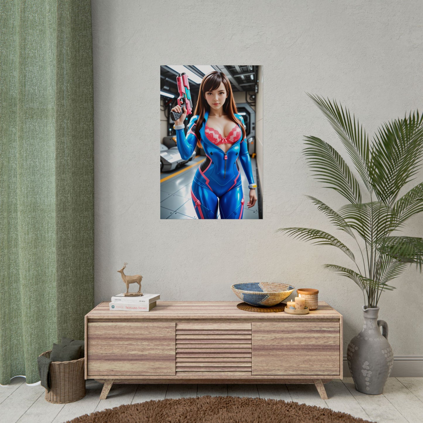D.Va Anime Poster, Mecha Pilot Waifu Art Print, Gamer Room Wall Decoration