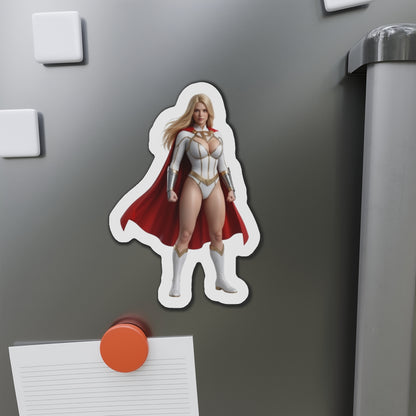Power Girl Magnet – DC Comic Heroine Fridge Magnet, Anime Style Decor die-cut vinyl magnet on stainless fridge showcasing bold anime-style Power Girl artwork