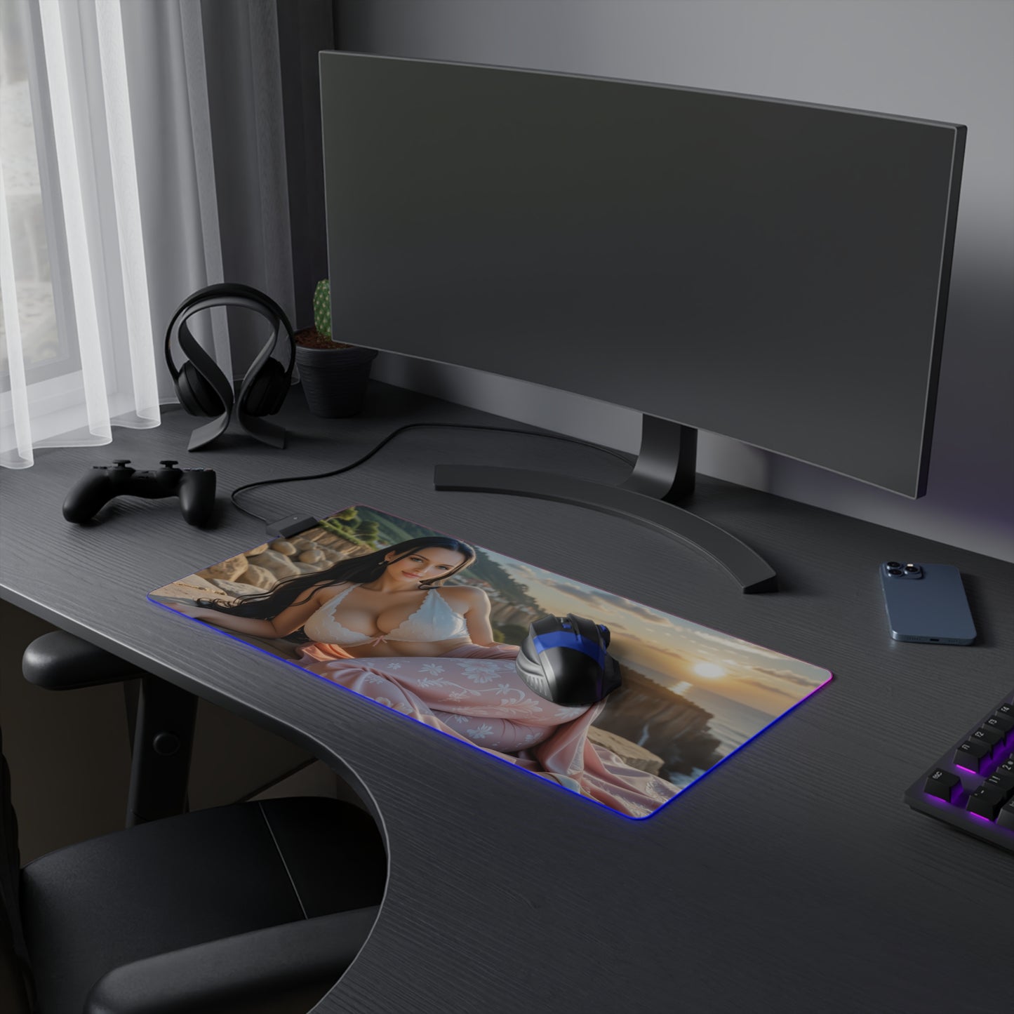 Nico Robin Desk Mat – LED RGB Pad, Elegant Waifu Anime Girl Gaming Setup