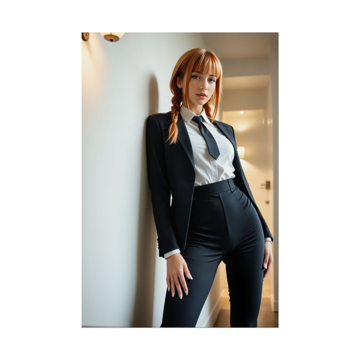 Makima Chainsaw Man Poster  Iconic Anime Heroine Wall Art for Room Decor, high-res portrait-style print of Makima in black suit and tie