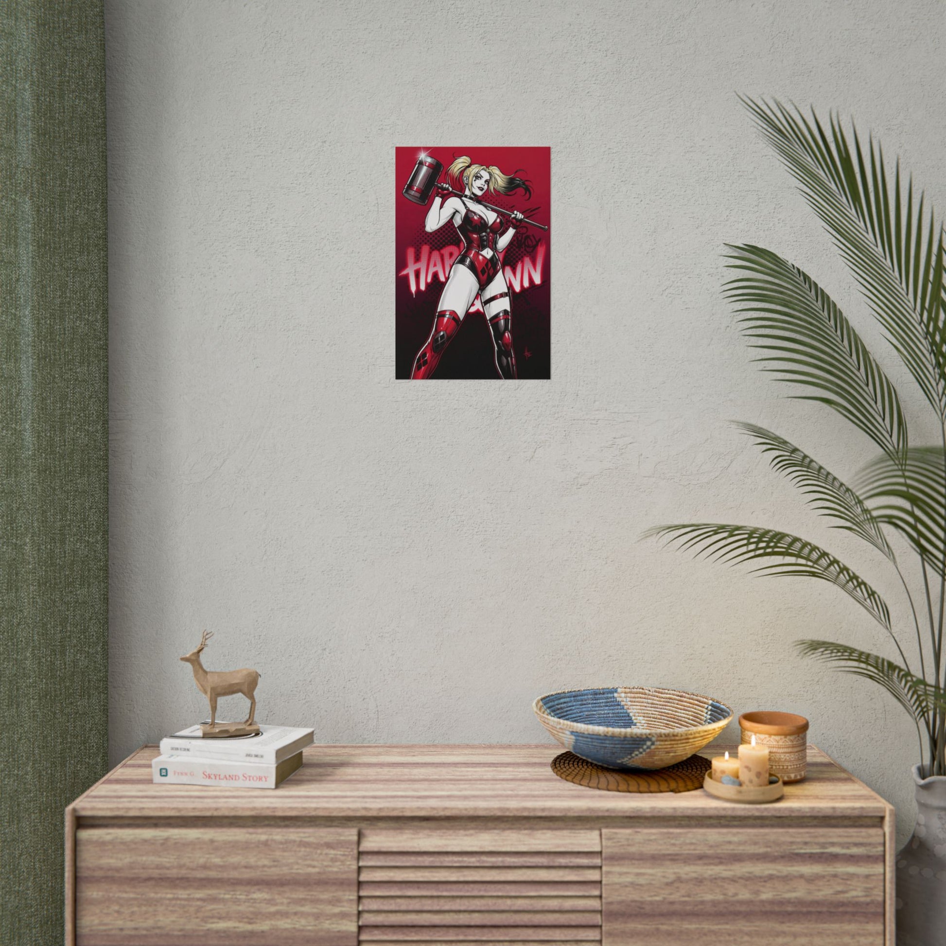 Harley Quinn Poster / Harley Quinn Wall Art / Harley Quinn Art Print / DC Comics Poster - bold red and black Harley Quinn holding hammer on wall