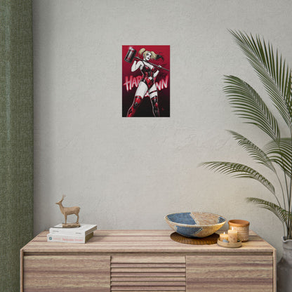 Harley Quinn Poster / Harley Quinn Wall Art / Harley Quinn Art Print / DC Comics Poster - bold red and black Harley Quinn holding hammer on wall