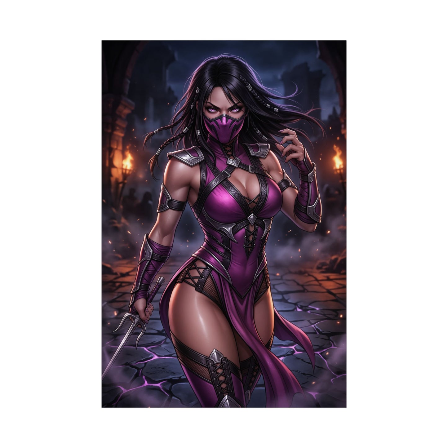 Mileena Mortal Kombat Poster Fighter Woman Wall Art Masked Warrior Girl Print Fighting Game Character Gaming Room Decor Gift