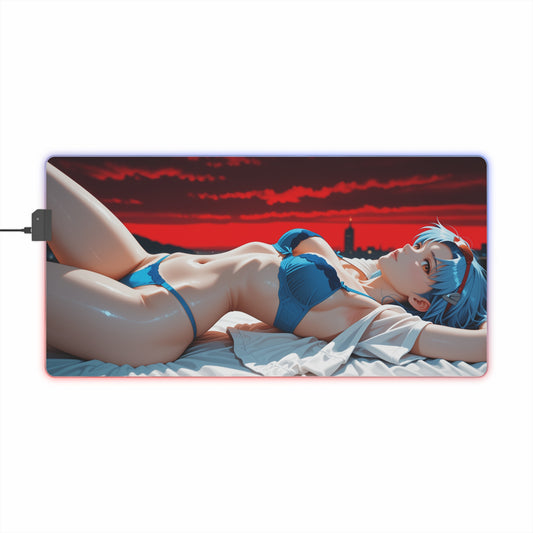 Rei Ayanami RGB Mouse Pad – Evangelion LED Desk Mat, Anime Gamer Setup