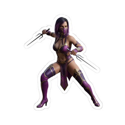 Mileena Sticker – Mortal Kombat Vinyl Sticker for Laptops & Indoor Decor showing purple-costumed Mileena in fierce combat pose
