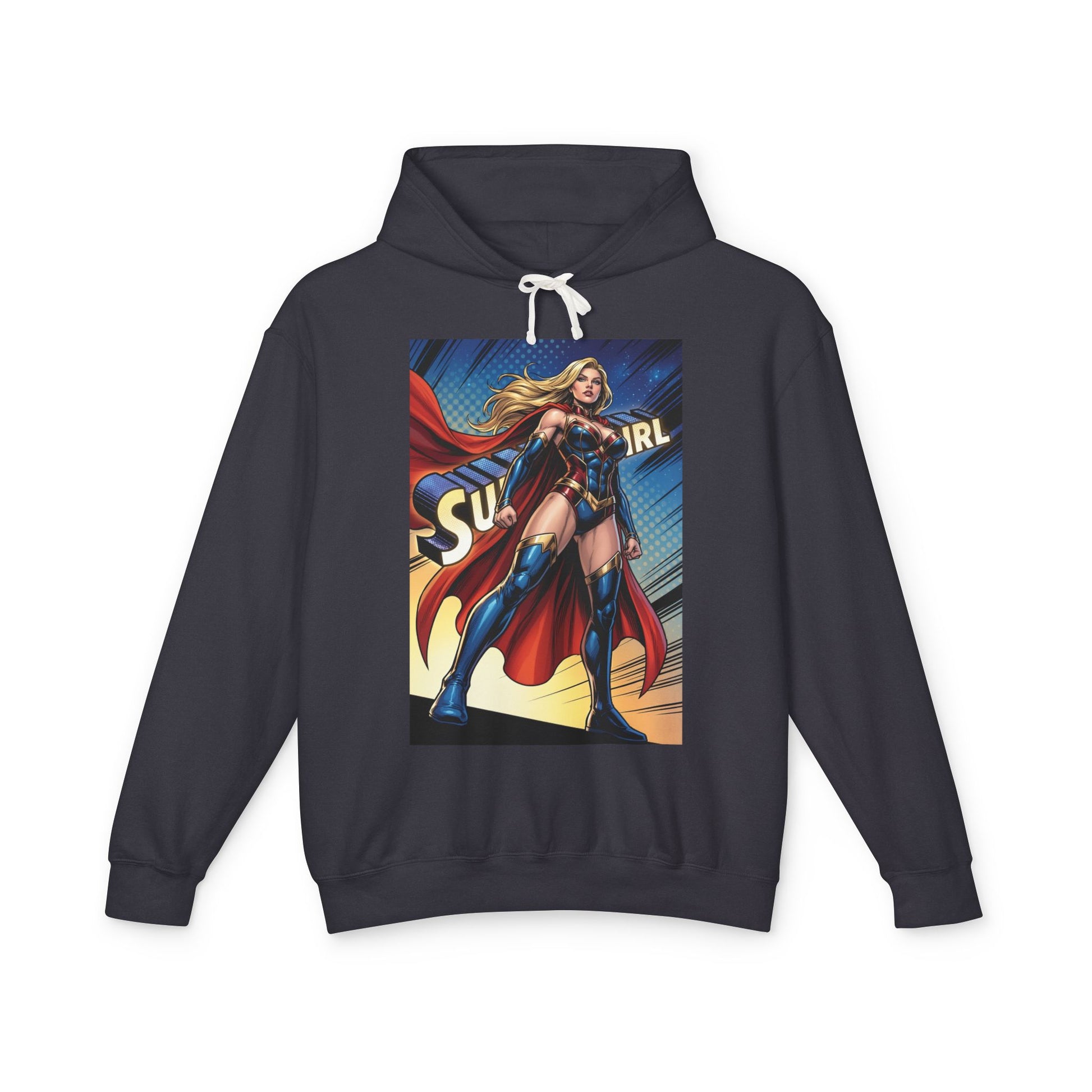 Supergirl Hoodie | DC Superhero Hoodie | Girl of Steel Pullover - navy streetwear pullover with bold comic Supergirl graphic