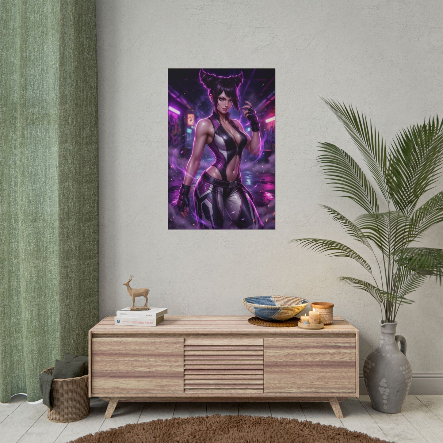 Juri Han Street Fighter Poster Anime Fighter Woman Wall Art Purple Hair Girl Print Fighting Game Character Gaming Room Decor Gift