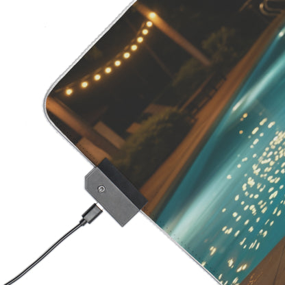 Ada Wong, Claire Redfield & Jill Valentine Desk Mat – LED RGB Pad showing corner USB controller and poolside nightscape lighting