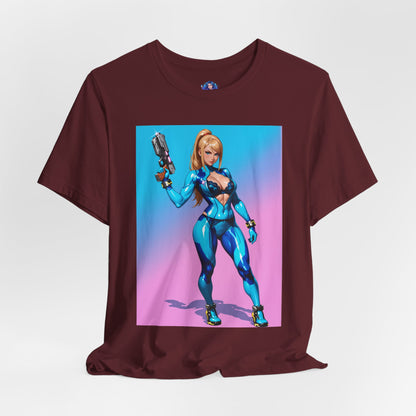 Samus Aran Grafik-T-Shirt | Sci-Fi-Kopfgeldjäger-T-Shirt für Gamer | Anime-Kriegerinnen-Shirt