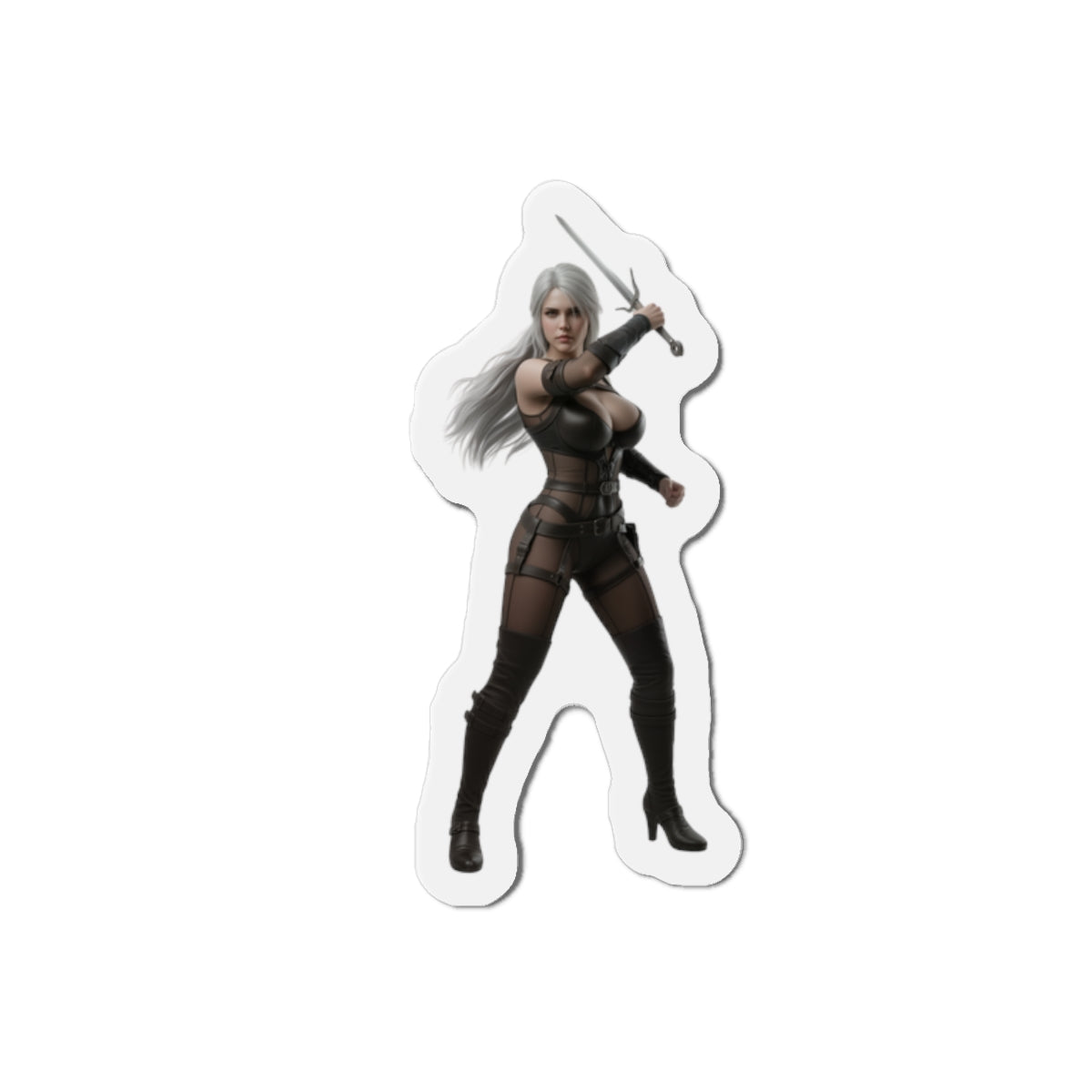 Ciri Magnet – The Witcher Game Heroine Fridge Magnet, Anime Style Decor, die-cut vinyl fridge magnet showing Ciri with sword in anime-style pose