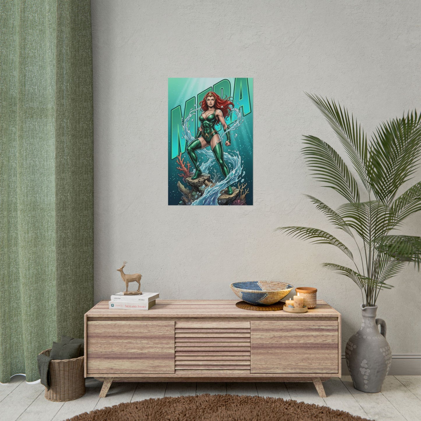 Mera Poster / Mera Wall Art / Mera Art Print / DC Comics Poster of Mera commanding water above ocean depths in vibrant, heroic pose