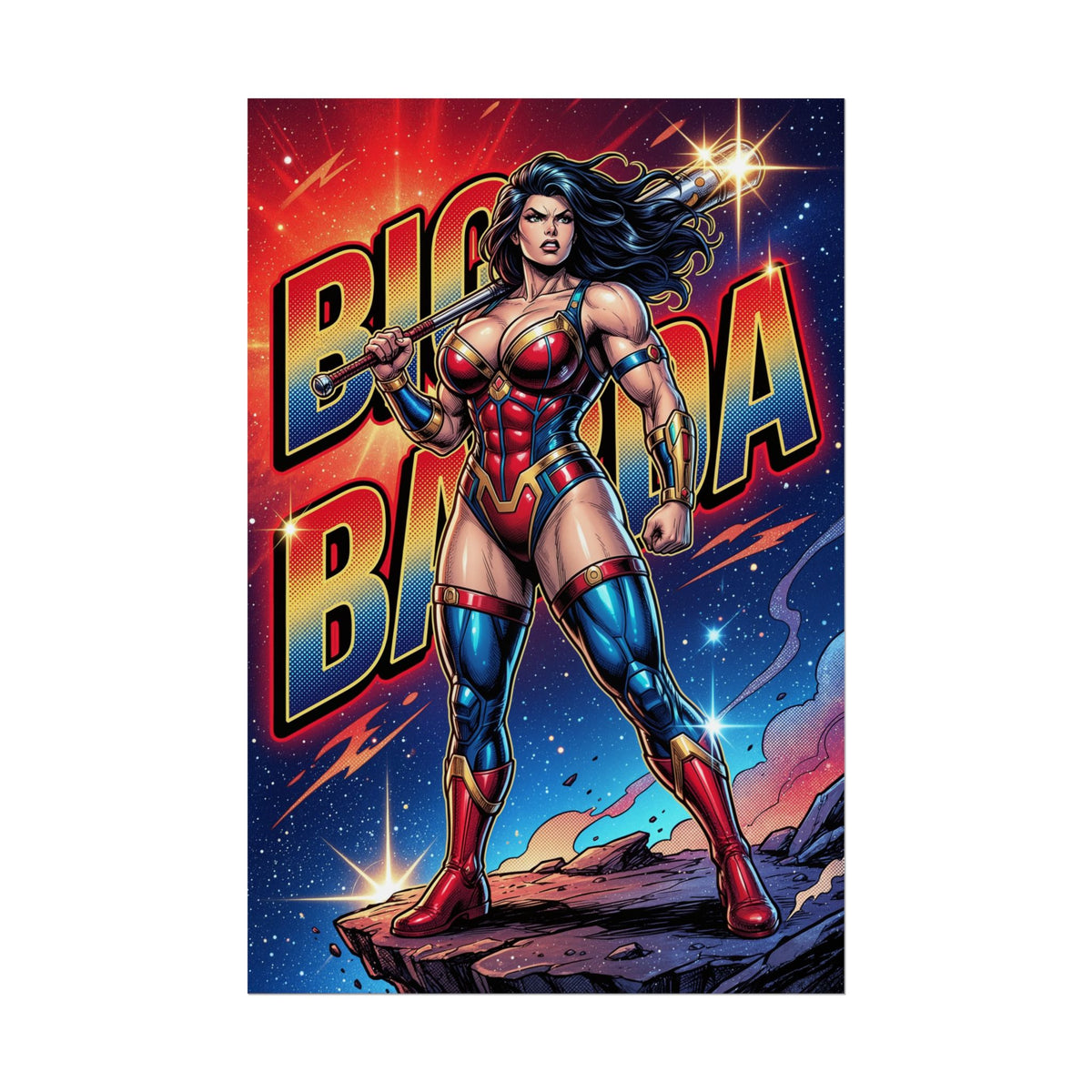 Big Barda Poster / Big Barda Wall Art / Big Barda Art Print / DC Comics Poster showing powerful battle-ready heroine in bold comic colors