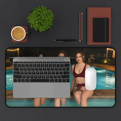 Ada Wong Claire Redfield Jill Valentine Gaming Mouse Pad, Survival Horror Desk Mat featuring three heroines poolside artwork on premium desk mat