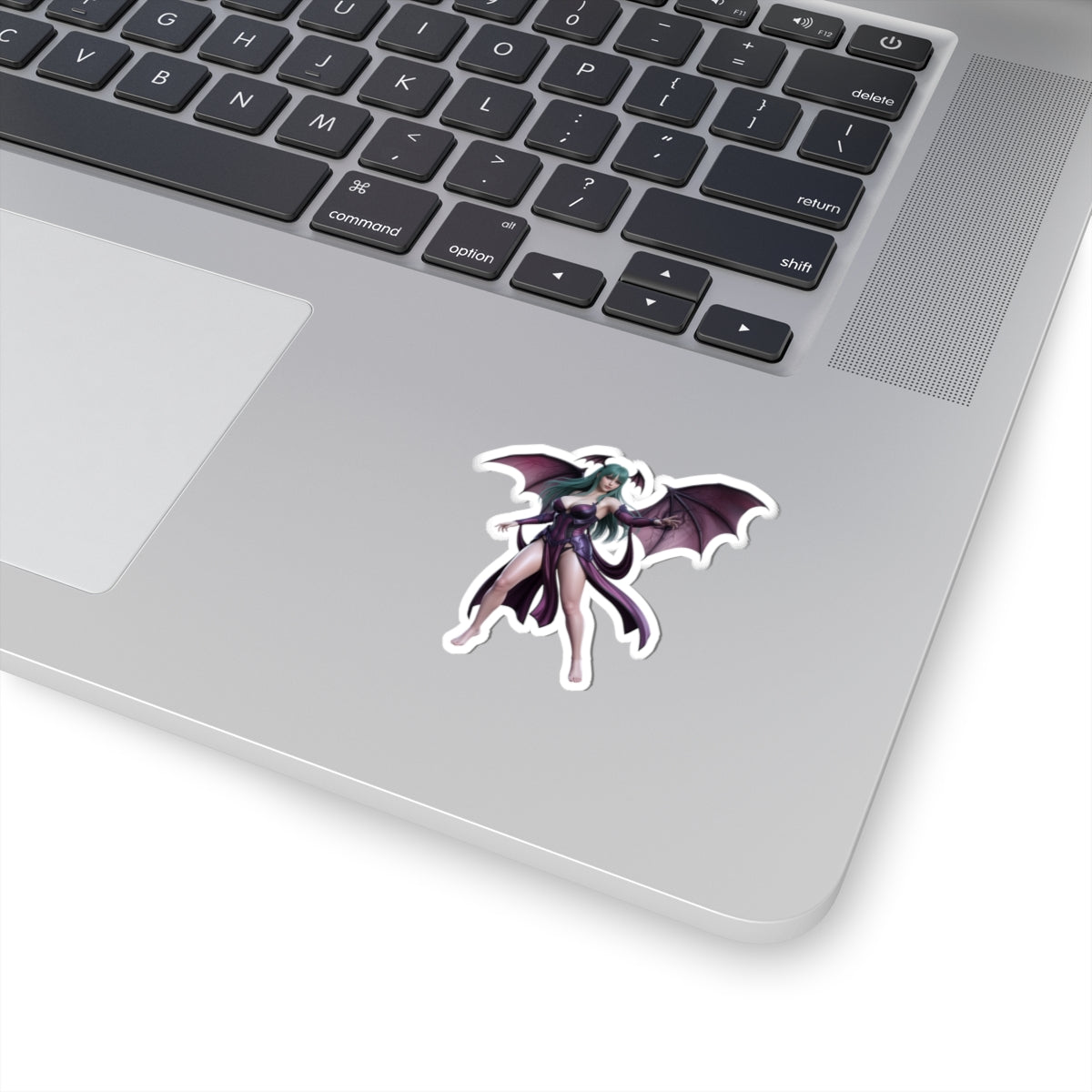 Morrigan Aensland Sticker – Darkstalkers Vinyl Sticker for Laptops & Indoor Decor laptop with glossy Morrigan Aensland vinyl sticker applied