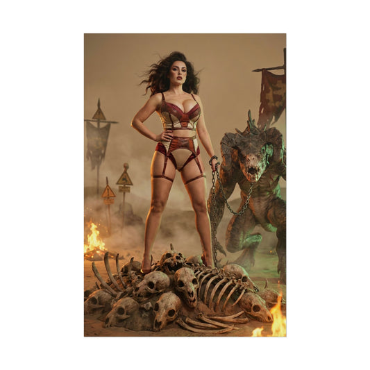 Fallout Queen Woman Poster / Fallout Queen Wall Art / Fallout Queen Art Print / Fallout Poster - powerful queen standing over skulls with mutant hound