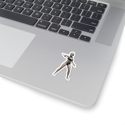 A2 Nier Sticker – Sci-Fi Game Vinyl Sticker for Laptops & Indoor Decor on silver laptop palm rest showing glossy durable vinyl character decal